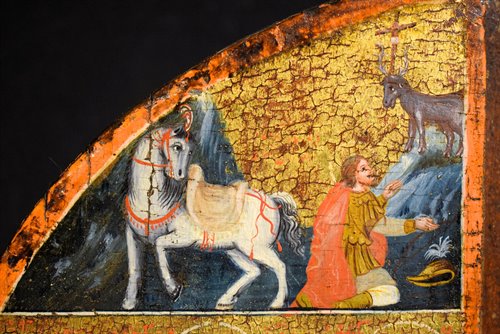 Tryptique  médiéval grec, détrempe sur bois à fond or